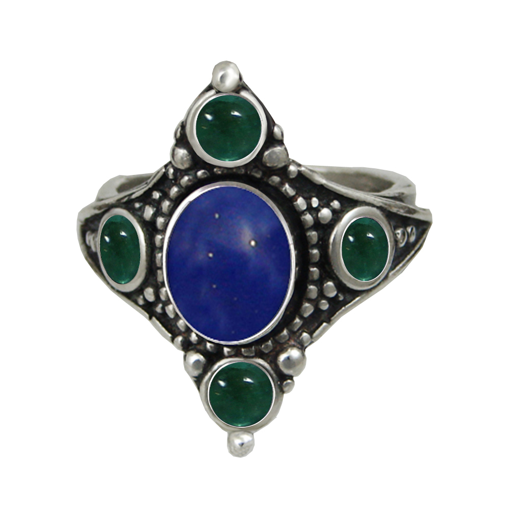 Sterling Silver Renaissance Queen's Ring With Lapis Lazuli Size 10